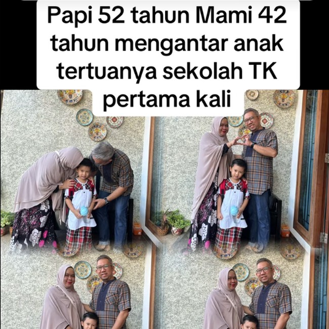 10 Poret Viral Papi 52 Tahun dan Mami 42 Tahun Antar Anak Pertama Masuk TK