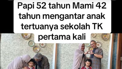 10 Poret Viral Papi 52 Tahun dan Mami 42 Tahun Antar Anak Pertama Masuk TK