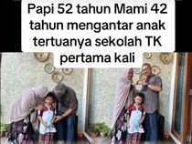 Viral, Pasangan Usia 52 dan 42 Tahun Antar Anak Pertama ke TK