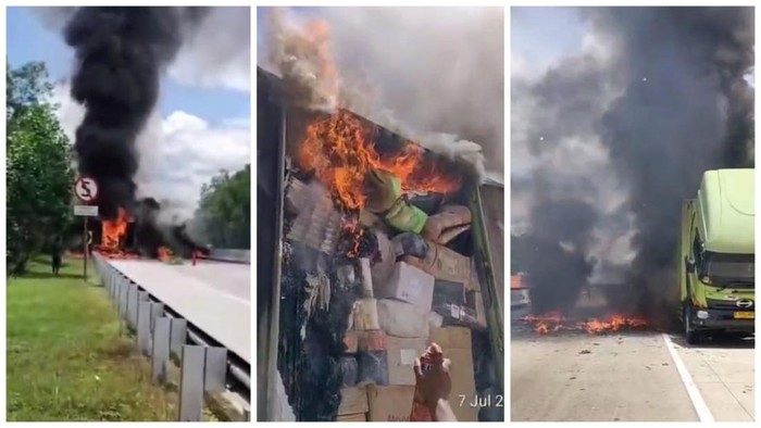 Truk ekspedisi terbakar di Jalan Tol Lampung