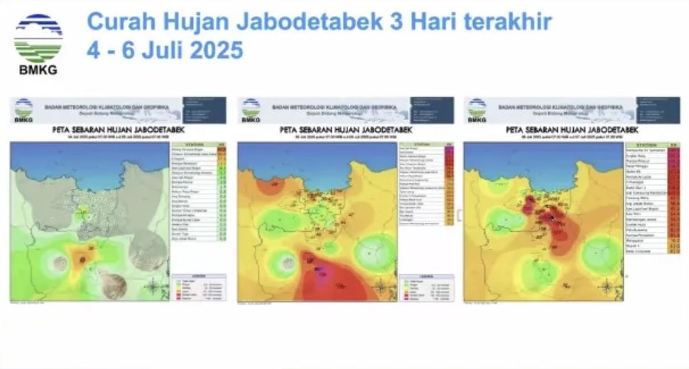 Curah hujan Jabodetabek 3 hari terakhir. (Dok. BMKG)