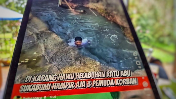 Foto rekaman video viral aksi berbahaya di Cekungan Karang Hawu Sukabumi