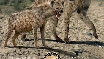 Hyena modern di samping Dinocrocuta yang telah punah. Foto: Prehistoric Fauna via BrightSide