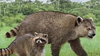 Rakun modern dan nenek moyangnya yang berukuran raksasa. Foto: Prehistoric Fauna via BrightSide