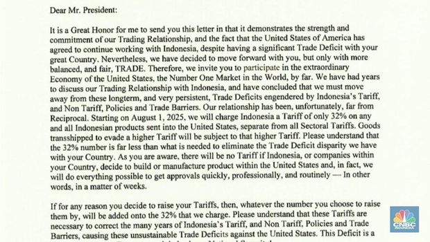 Surat Donald Trump ke Prabowo soal tarif RI