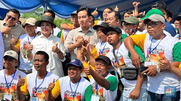 Wapres Gibran Rakabuming mengikuti panen tebu dan Rembuk Tani di Sleman, D.I Yogyakarta. (CNBC Indonesia/Halimatus Sa’diyah)