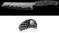 Mewah! Pisau bertabur berlian ini namanya Nesmuk Diamond Studded Knife yang mencapai Rp 644 juta. Desainnya istimewa karena bling bling. Pisau ini adalah kreasi desainer perhiasan Quintin Nel dan Hoffman Piepe. Foto: Oishya