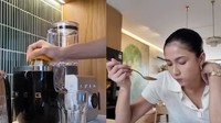 Pada Juni 2024, Aghniny sedang jalani defisit kalori. Ia membuat smoothies, roti topping pisang, hingga menikmati teh, dan kopi yang minim kalori. Foto: Instagram aghninyhaque