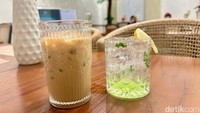 Dopamine Aren Coffee (kiri) dan Green Apple Mojito (kanan) merupakan 2 pilihan minuman menyegarkan di Dopamine Heritage. Harganya masing-masing Rp 34.500 dan Rp 38.000. Foto: Andi Annisa DR/detikFood