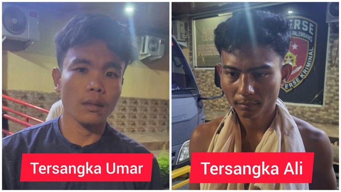 Dua pelaku pencurian peralatan tower di Ogan Ilir dan Palembang saat diamankan polisi