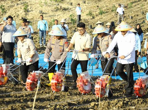 Kapolri Jenderal Listyo Sigit Prabowo di lokasi penanaman jagung di hutan Selo Lestari, Desa Selojari, Kabupaten Grobogan, Rabu (9/7/2025).