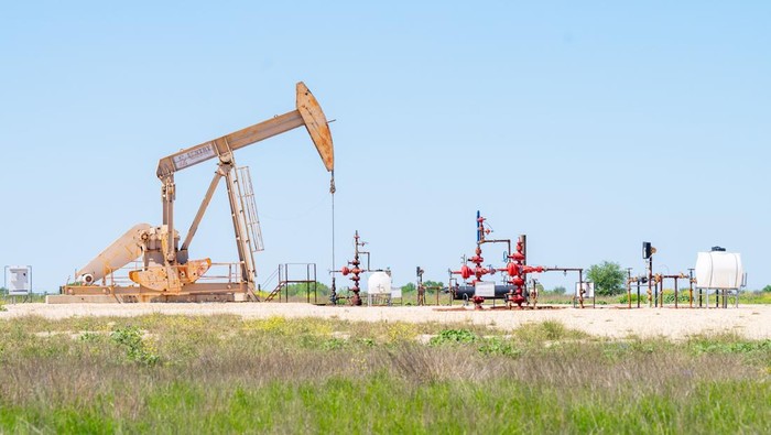 oil pumpjack An oil pumpjack is seen in a field on April 07, 2025 in Gillett, Texas. U.S. oil prices fell 2% today and are 15% lower than last week when U.S. President Donald Trump announced new tariffs on imports, raising concerns on the effect they'll have on global economic outlook. (Photo by Brandon Bell/Getty Images)