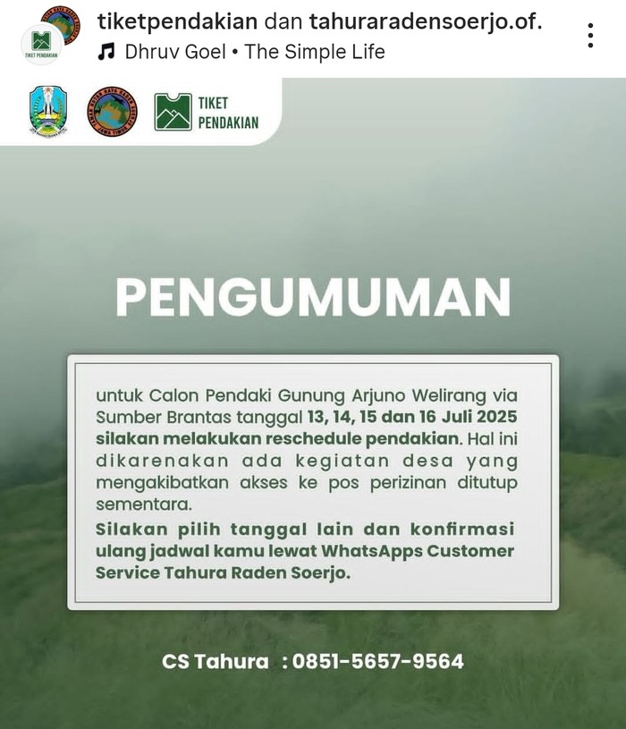 Pendakian Arjuno-Welirang diminta reschedule