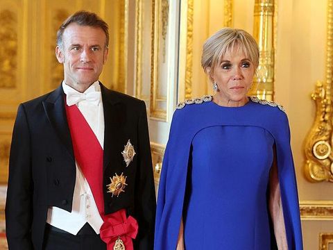 WINDSOR, ENGLAND - JULY 08: Queen Camilla, King Charles III, President of France, Emmanuel Macron and Brigitte Macron attend the State Banquet at Windsor Castle on July 08, 2025 in Windsor, England. President Emmanuel Macron and Mrs Brigitte Macron visit the UK in the first visit State Visit made by France in 17 years. They are staying at Windsor Castle, hosted by King Charles III and Queen Camilla, and a banquet will be held there in their honour. The Macrons will visit Imperial College, and the President will address Parliament during his stay. (Photo by Chris Jackson/Getty Images)