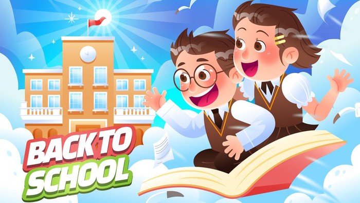 ILUSTRASI HARI PERTAMA MASUK SEKOLAH.