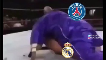 Meme gulat WWE, inilah situasi PSG menindih Real Madrid 4-0. Foto: X.com