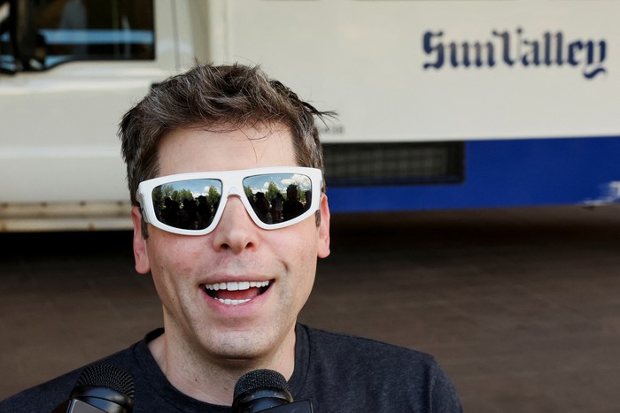 CEO of OpenAI Sam Altman speaks to the media as he arrives at The Sun Valley Resort for the Allen and Company Sun Valley Media and Technology Conference in Sun Valley, Idaho, U.S., July 8, 2025.  REUTERS/Brendan McDermid