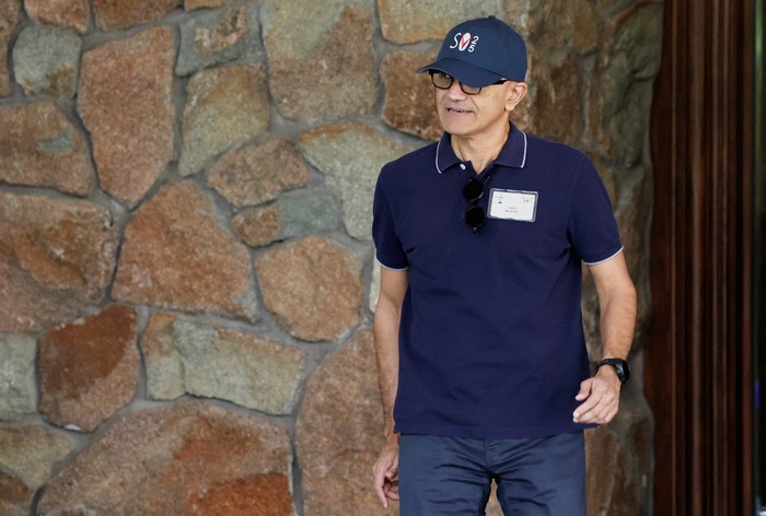 CEO of Microsoft Satya Nadella arrives at The Sun Valley Resort for the Allen and Company Sun Valley Media and Technology Conference in Sun Valley, Idaho, U.S., July 8, 2025.  REUTERS/Brendan McDermid