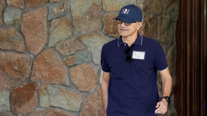 CEO of Microsoft Satya Nadella arrives at The Sun Valley Resort for the Allen and Company Sun Valley Media and Technology Conference in Sun Valley, Idaho, U.S., July 8, 2025.  REUTERS/Brendan McDermid