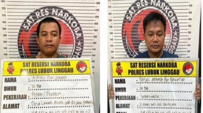 Dua pengedar narkoba di Lubuklinggau saat diringkus polisi.