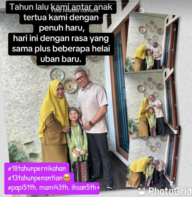 Keduanya tampak ceria dan penuh semangat, meskipun usia mereka jauh lebih dewasa dibandingkan kebanyakan orang tua murid TK lainnya. Cerita mereka menjadi sorotan warganet di media sosial, bahwa tidak ada kata terlambat untuk memulai babak baru dalam hidup, termasuk menjalani peran sebagai orang tua. Papi 52 tahun, mami 42 tahun mengantar anak tertuanya sekolah TK pertama kali, tulis keterangan video @mamikiaypuansunan. Foto: Dok. TikTok @mamikiaypuansunan.