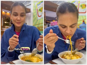 Luna Maya Cicip Mie Bangladesh, Pakai Jatah Makan Mie Tahun Depan
