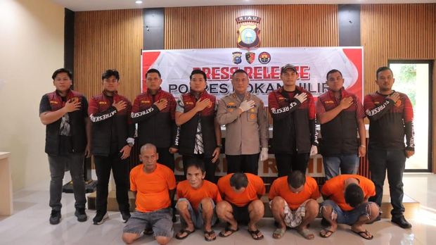 Polres Rohil menangkap lima pelaku perambahan dan pembakaran hutan, Jumat (11/6/2025).