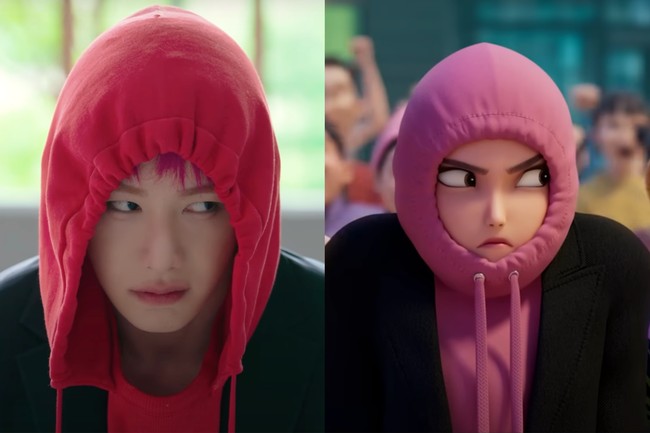 Pemilik nama asli Lee Hoseok itu bahkan menampilkan cosplay sebagai Rumi HUNTR/X, personel girl group fiksi saingan Saja Boys di film KPop Demon Hunters. Tampil berbalut hoodie berwarna merah dan blazer hitam. Dia memasang raut wajah geram karena tak senang melihat angkuhnya Saja Boys. Foto: dok. Instagram @iwonhoyou