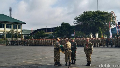 Diklat Pendidikan Dasar Militer dan Pelatihan Manajerial serta Penetapan Komcad SPPI Batch-3 tahun 2025 di Rindam IX/Udayana, Desa Banjaranyar, Kecamatan Kediri, Tabanan, Sabtu (12/7/2025).