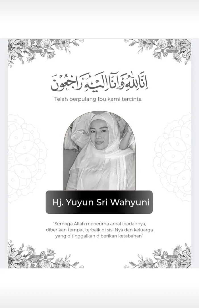 Pengumuman meninggalnya Yunita Ababiel yang diunggah ke Instagram pribadi pedangdut senior tersebut.