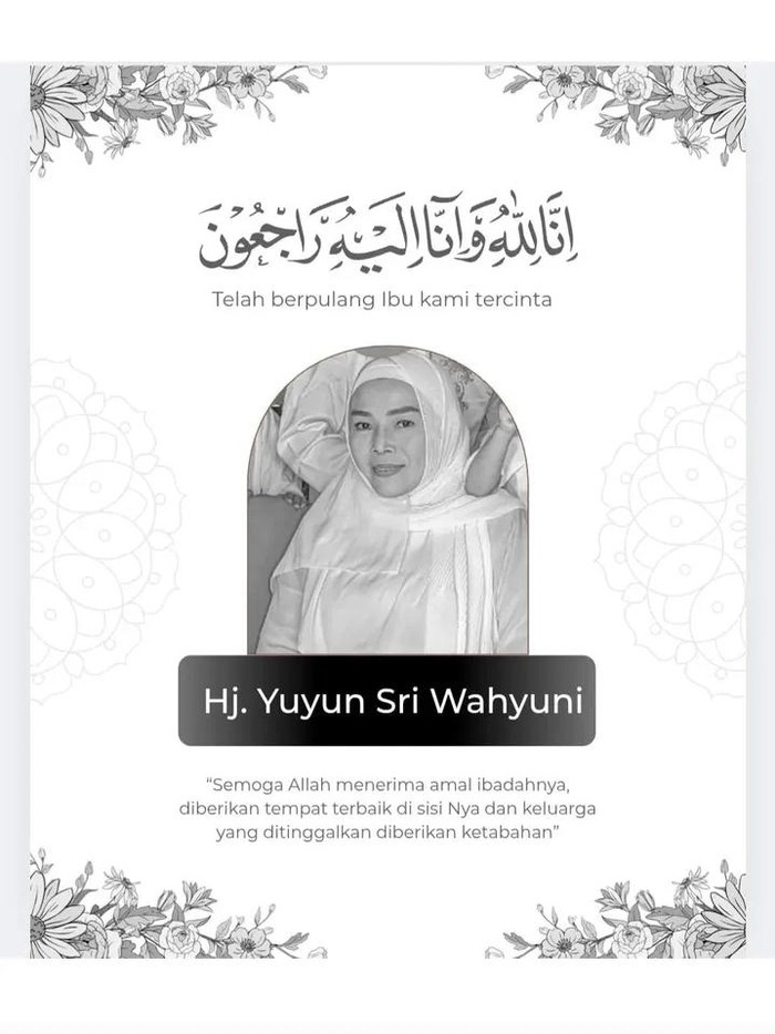 Yunita Ababiel Pengumuman meninggalnya Yunita Ababiel yang diunggah ke Instagram pribadi pedangdut senior tersebut.