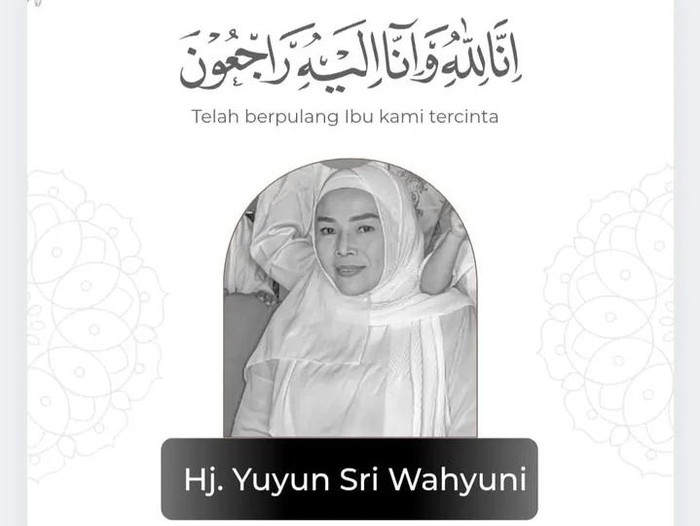 Pengumuman meninggalnya Yunita Ababiel yang diunggah ke Instagram pribadi pedangdut senior tersebut.