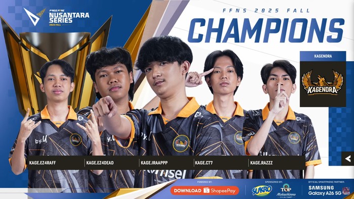 Kompetisi esports bertajuk Free Fire Nusantara Series (FFNS) 2025 Fall telah berakhir. Gelar juara berhasil diperoleh Kagendra.