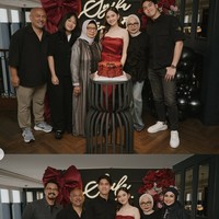 Acara ulang tahun pun tampak ramai dihadiri pihak keluarga dan para rekan-rekan artisnya. Sebuah kue ulang tahun berwarna merah berhias pita hitam melengkapi perayaan ulang tahun Syifa. Foto: Instagram/@syifahadju