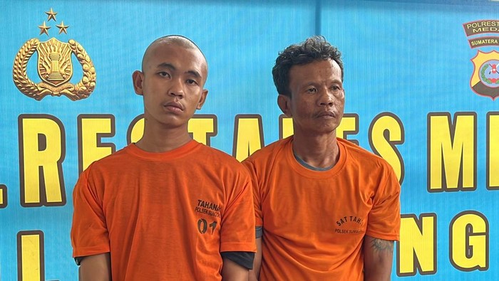 Bapak-anak yang aniaya warga di Deli Serdang hingga tewas. (Finta Rahyuni/detikSumut))