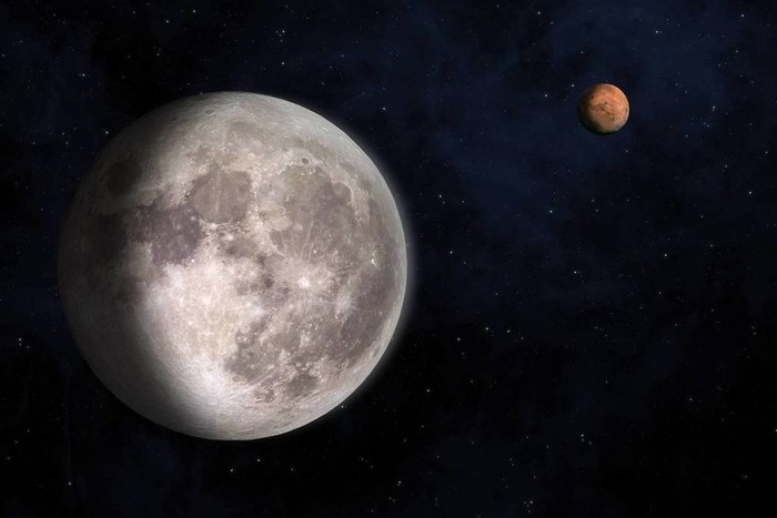 Bulan sabit berdampingan dengan Mars