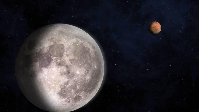 Bulan sabit berdampingan dengan Mars