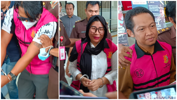 Kejati NTB menetapkan dan menahan tiga tersangka korupsi pemanfaatan lahan milikPemprov Nusa Tenggara Barat (NTB), di Gili Trawangan, Lombok Utara, Senin (14/7/2025).