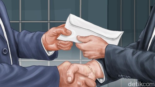 Ilustrasi penyerahan amplop berisi uang suap
