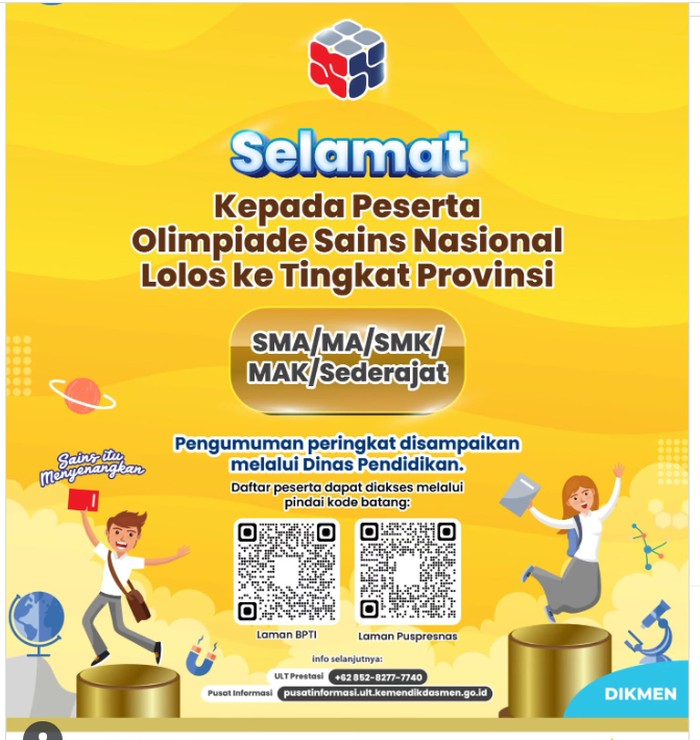 Pengumuman OSN SMA/SMK Sederajat yang lolos ke tingkat provinsi