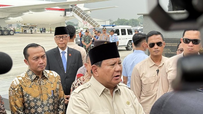 Presiden Prabowo Subianto di Halim Perdanakusuma, Jakarta Timur. (Eva/detikcom)