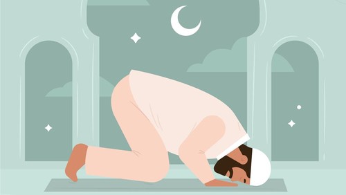 Ilustrasi seorang laki-laki sedang sholat tahajud