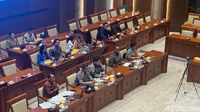 Suasana rapat dengar pendapat umum (RDPU) Paman revisi UU Penyiaran dengan Google, Meta, TikTok hingga YouTube (Dwi R/detikcom)