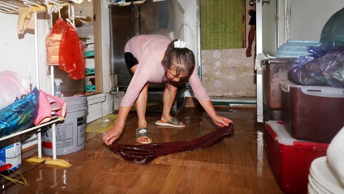An aerial view of flooding caused by torrential rain in Yesan, South Korea, July 17, 2025. Yonhap via REUTERS THIS IMAGE HAS BEEN SUPPLIED BY A THIRD PARTY. NO RESALES. NO ARCHIVES. SOUTH KOREA OUT. NO COMMERCIAL OR EDITORIAL SALES IN SOUTH KOREA.