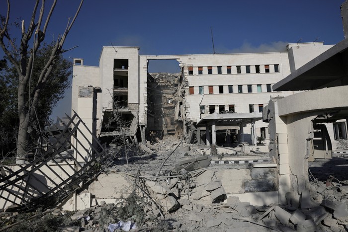 A view of a destroyed building, after powerful airstrikes shook Damascus on Wednesday, targeting the defense ministry, as Israel vowed to destroy Syrian government forces attacking Druze communities in southern Syria and demanded their withdrawal, in Damascus July 16, 2025. REUTERS/Khalil Ashawi