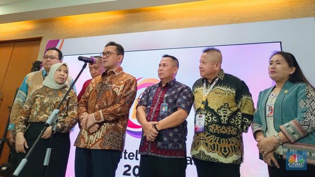 Menteri Perdagangan (Mendag) Budi Santoso dalam acara Peluncuran Hari Ritel Nasional di Auditorium Kemendag, Jakarta, Kamis (17/7/2025). (CNBC Indonesia/Martyasari Rizky)