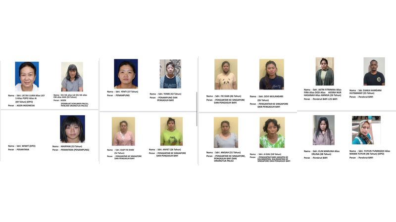 Sederet tersangka sindikat perdagangan bayi dari Indonesia ke Singapura.