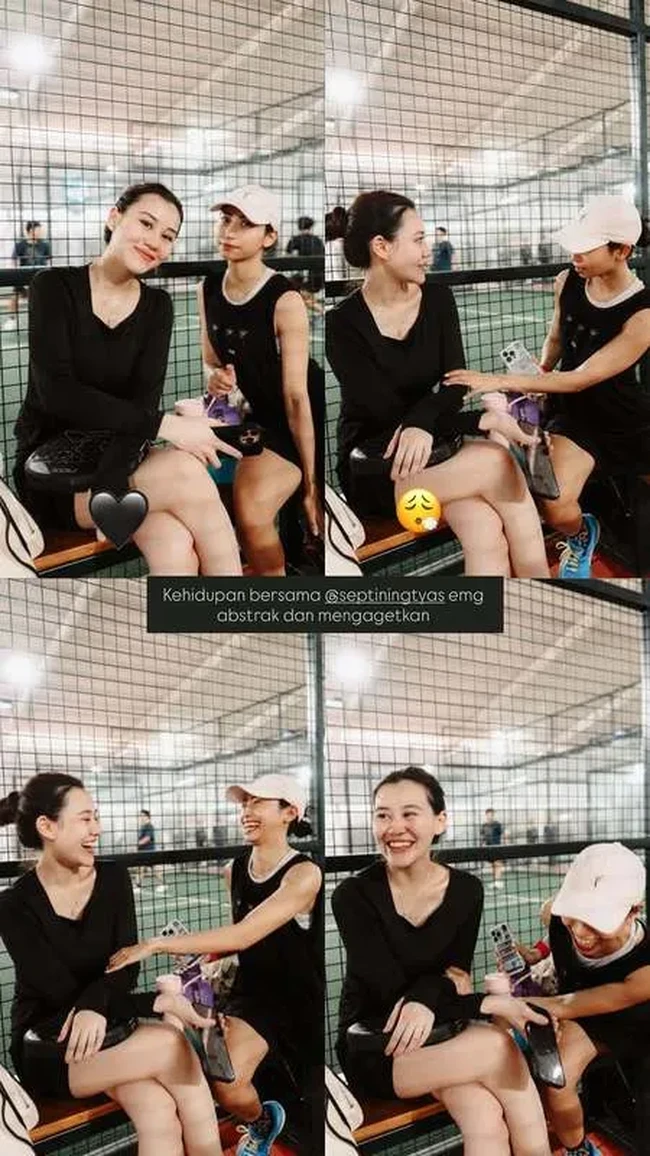 Dalam setiap potret, Aaliyah memancarkan aura positif dan kepercayaan diri tinggi. Senyuman tipis dan ekspresi serius saat fokus bermain padel menambah kesan bahwa ia menikmati hidup barunya sebagai ibu muda yang tetap aktif. Foto: Instagram/@aaliyah.massaid