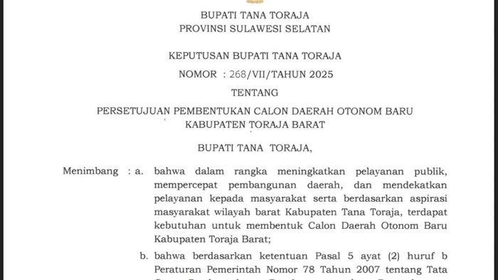 Bupati Tana Toraja Zadrak Tombeg setujui Toraja Barat menjadi calon daerah otonomi baru.