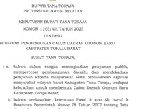 Bupati Tator Setujui Pemekaran Toraja Barat, 8 Kecamatan Siap Bergabung
